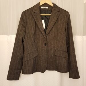 Yumi Mazao Collection Herringbone Blazer, Brown, Size 12, NWT